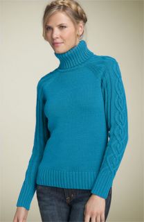 Caslon® Cable Knit Trim Turtleneck Sweater (Petite)