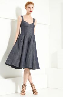 Donna Karan Collection Organza & Denim Pleated Dress