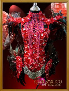 Charismatico Raven Feathered Red Sequin Crystal Embellish Samba