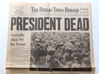  Kennedy Original Newspaper President Dead Dallas Times Herald 1963