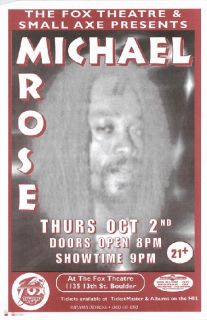 Michael Rose Fox Boulder Colorado Concert Poster Reggae