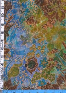 Fabric Kaufman Jewels of India Large Floral Peacock Turquoise Gold