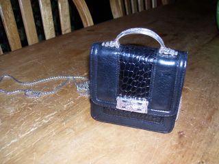 Brighton Black Leather Small Purse Wallet w Silver Chain Strap