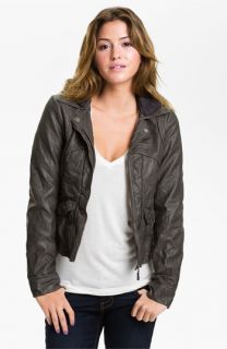 Collection B Faux Leather Jacket with Fleece Hood (Juniors)
