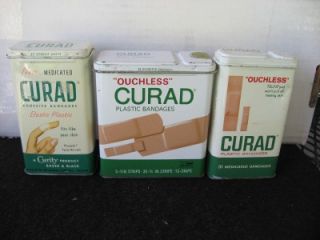 vintage lot of 3 curad band aid tins