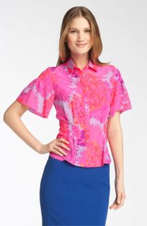 Nanette Lepore Country Club Flutter Sleeve Print Silk Shirt
