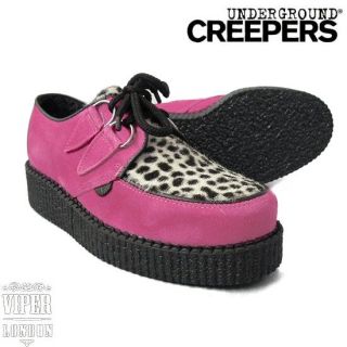 Underground Womens Lace Up Pink Leopard Creepers 4 8