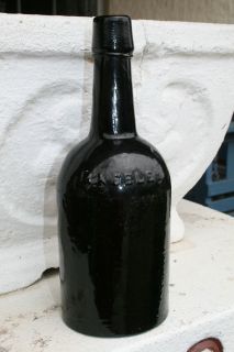 1850s Black Glass Ale Dark Olive M K Keeley Chicago Ill w McCully Co