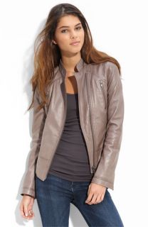 Hinge® Leather Ruffle Bomber Jacket