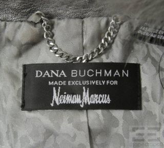 Dana Buchman Metallic Silver Leather & Fox Fur Trim Embroidered Vest