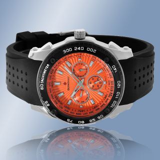 Bernoulli Bengal Orange Dial Rubber Strap Tachymeter Sport Watch New $