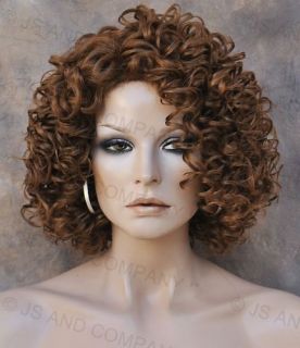 Human Hair Blend Wig Curly Light Auburn and Strawberry Blonde Mix Heat