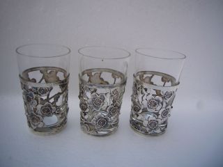  Quality 3P Japanese Sterling Silver Cup Holders w Glass Inserts