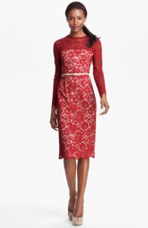 Maggy London Embroidered Lace Overlay Midi Dress