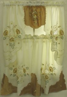  Flowers Tier Curtain and Swag Set with Jewel Accents