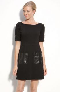 Vince Camuto Ponte Knit Dress with Faux Leather Trim (Petite)