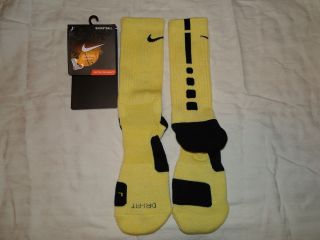 Nike Custom Cushioned Basketball ELITE Socks Yellow and Black Lg 8 12