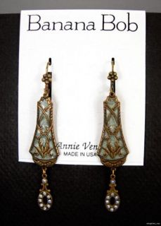  Swarovski Crystal Rhinestone Sea Green Enamel Dangle Earrings P