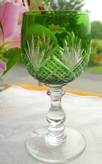 Bohemian Harlequin Glass 2 Emerald Green Sherry Glasses