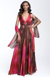 Alberto Makali Two Tone Silk Chiffon Gown