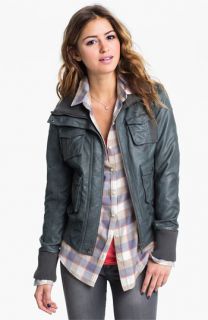 Collection B Faux Leather Bomber Jacket (Juniors)