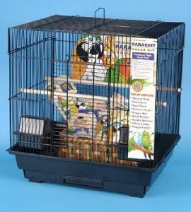 Penn Plax Square Parakeet Medium Bird Cage Kit Black