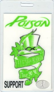 Poison 1990 91 Flesh Blood Tour Laminated Backstage Pass