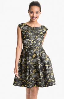 Eliza J Cap Sleeve Jacquard Fit & Flare Dress