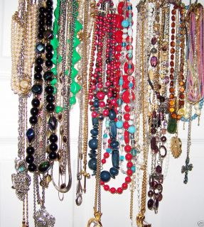 Vtg Jewelry Lot 45 Necklaces Pendants Chains Glass Crystal