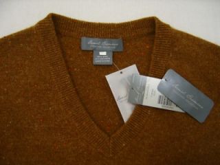 Cashmere Wool Mens L Daniel Knit V Neck Speckle Tweed Brown Camel