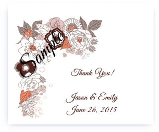 100 personalized orange brown floral thank you cards