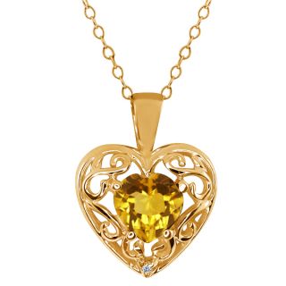  Heart Shape Citrine Diamond Gold Plated Sterling Silver Pendant
