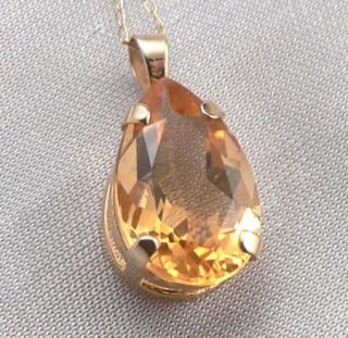  Yellow Gold 3 82ct Pear Cut Citrine Solitaire Pendant Necklace