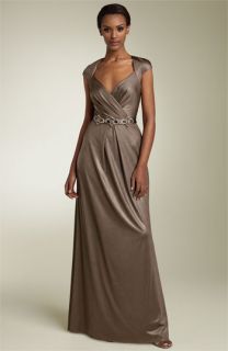 David Meister Long Belted Jersey Gown
