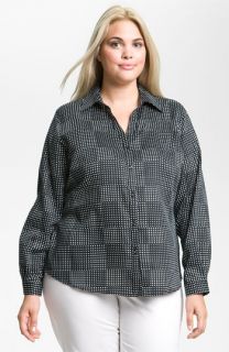 Foxcroft Optic Check Long Sleeve Shaped Shirt (Plus)