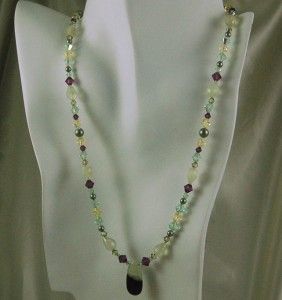 Prehnite Garnet Brioletteteardrop Necklace Made with Amethyst
