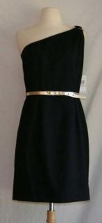 New Michael Kors Black One Shoulder Belted Dress 6 Small Gold $159