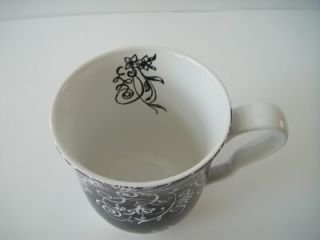 Cynthia Rowley Scroll Floral Coffee Tea Mugs Blk Wht S4