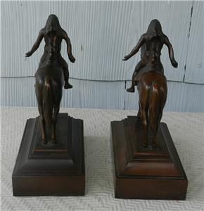 Pair Vintage Bronze Clad Cyrus Dallin Great Spirit Bookends Indian on