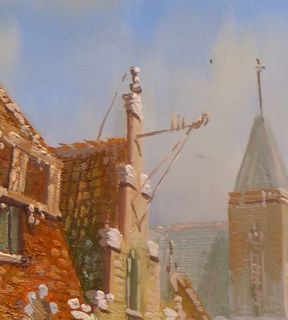 Darley 19th Century Old Dutch Town Life Original Oil Painting Wood