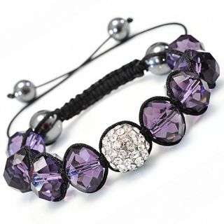 Handmade Crystal and Glass Shamballa Bracelet Purple