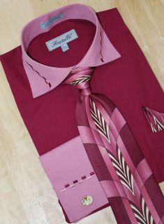 Fratello Wine Mauve Dash Design Shirt Tie Hanky 3XL