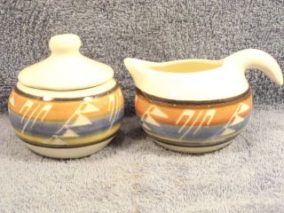 SIOUX POTTERY RAPID CITY SOUTH DAKOTA INDIAN CREAMER AND SUGAR SINED