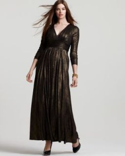 David Meister New Black Metallic Foil Print V Neck Semi Formal Dress