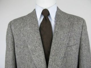 Vtg Mens HARRIS TWEED 44 R Gray Tweed 2 Button Blazer Jacket