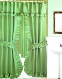 Green Double Swag Fabric Bathroom Shower Curtain Attached Valance