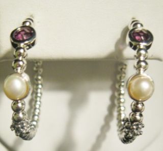 Michael Dawkins Sterling Rhodolite Garnet Cultured Pearl Earrings