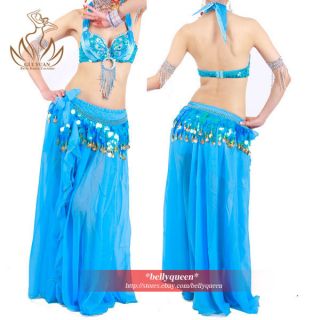 Belly Dance Costume Dress Dancewear Clothes 3Pics Bra Skirt with Belt