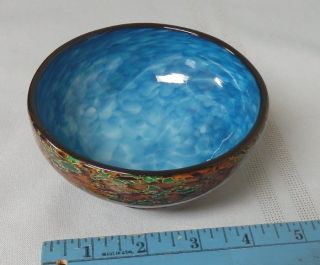  Glass Blue Bowl + Spatter Confetti Blowing Sands Signed David Smith