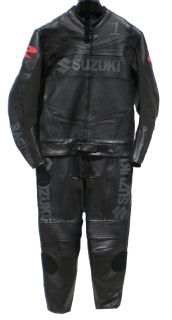 Black Custom Punisher Suzuki Motorcycle Racing Suit Leather 2pc New